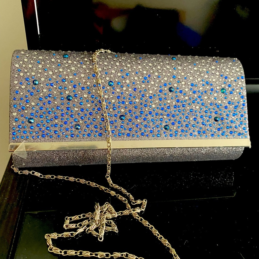 silver clutch/ shoulder bag
